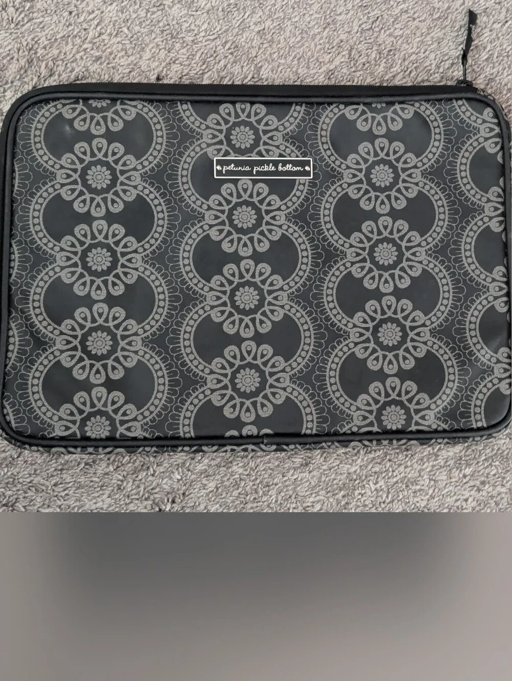 Petunia Pickle Bottom Black with Gray Lace-Pattern Laptop Sleeve